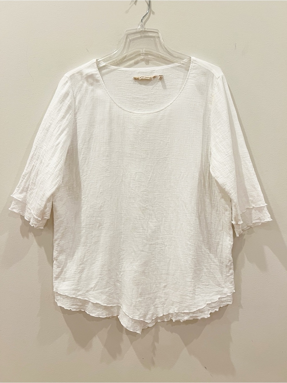 Soft Surroundings Top Large White Cotton Gauzy Lagenlook 3/4 Sleeve Layered